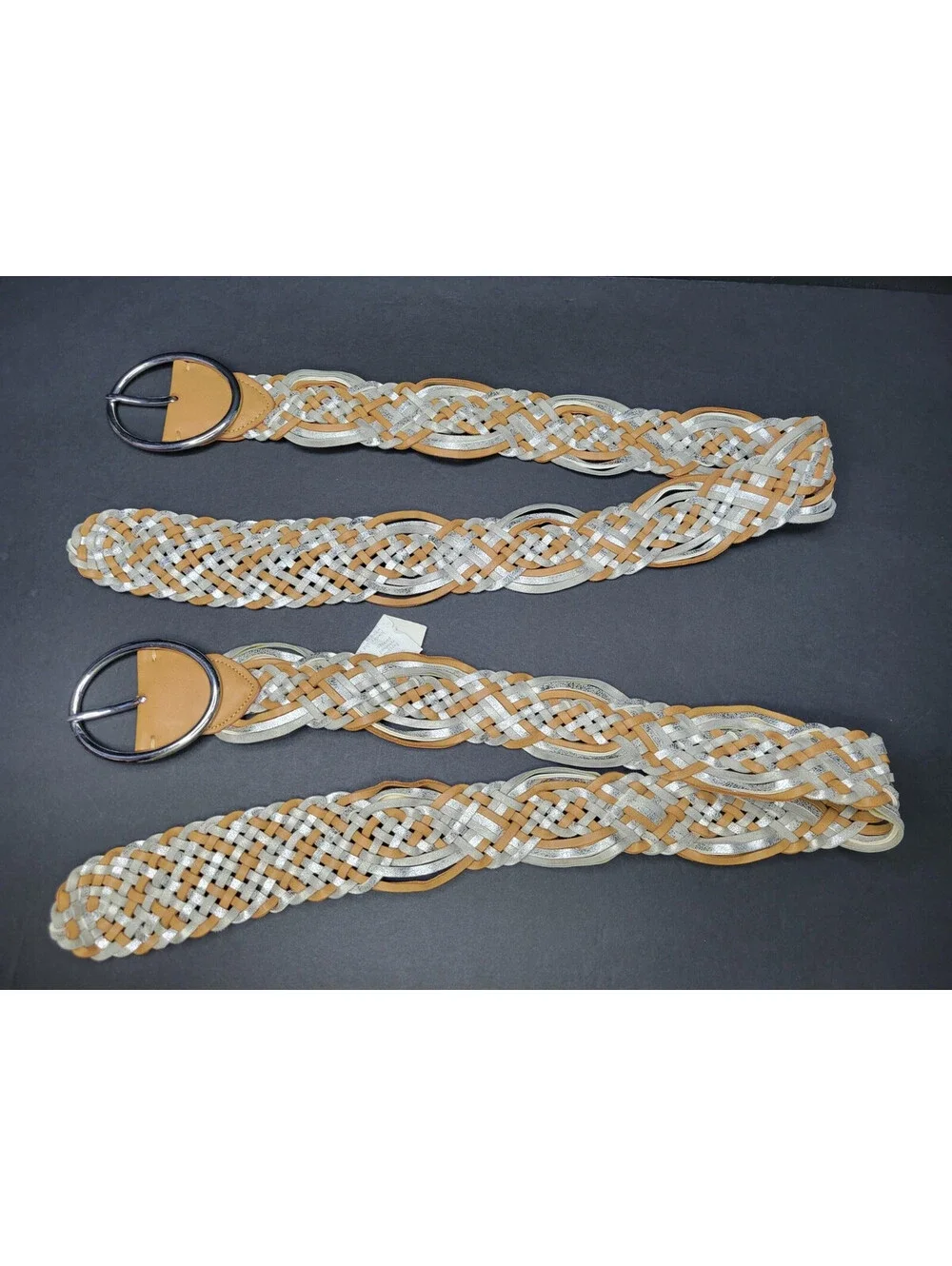 2x INC International Concepts Womens Braided Woven Belt Brown/Silver Size Small